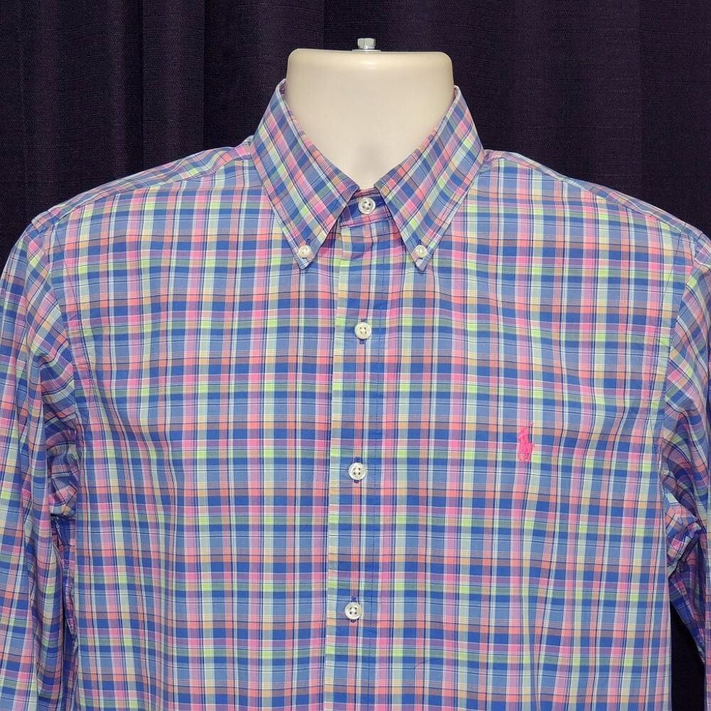 Ralph Lauren Multicolor Plaid Mens Long Sleeve Shirt Sz. Medium Mint Condition